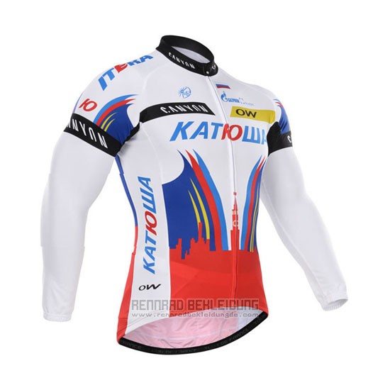 2015 Fahrradbekleidung Katusha Wei und Rot Trikot Langarm und Tragerhose